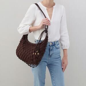 HOBO Kira Macrame Leather Boho Shoulder Bag Brown